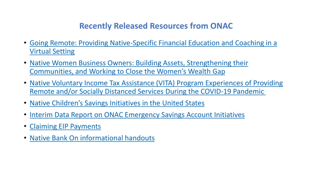 recently released resources from onac