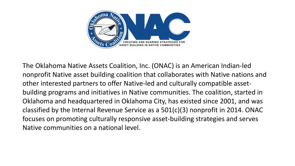 the oklahoma native assets coalition inc onac