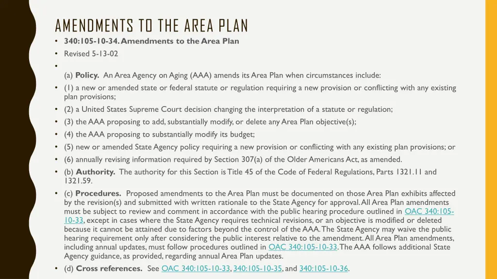 amendments to the area plan