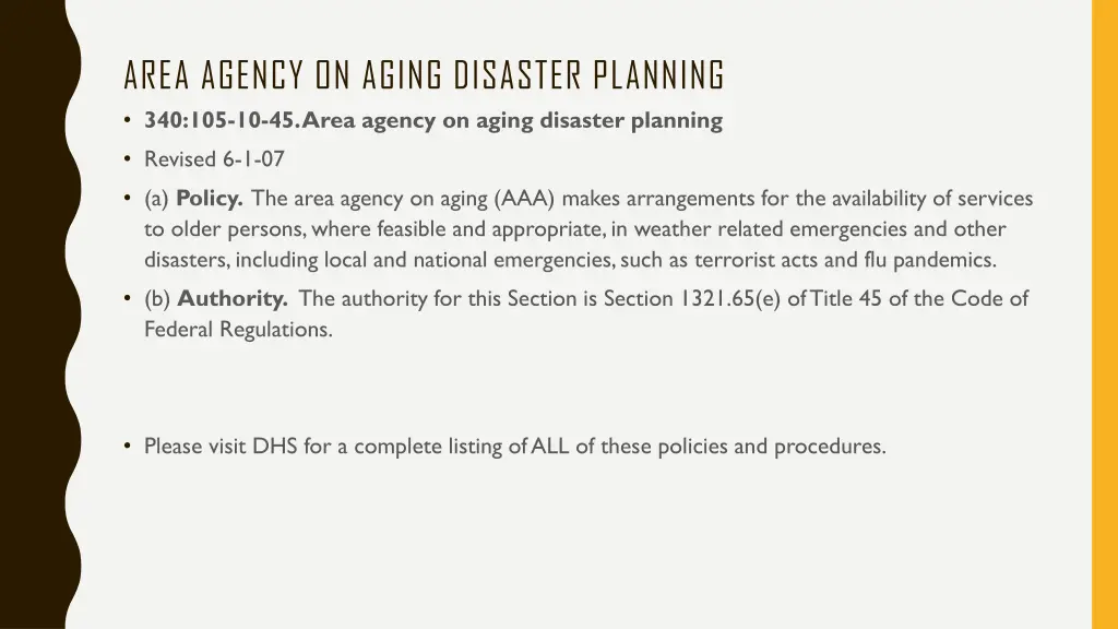area agency on aging disaster planning