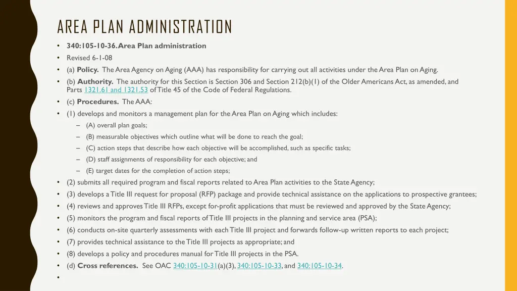 area plan administration