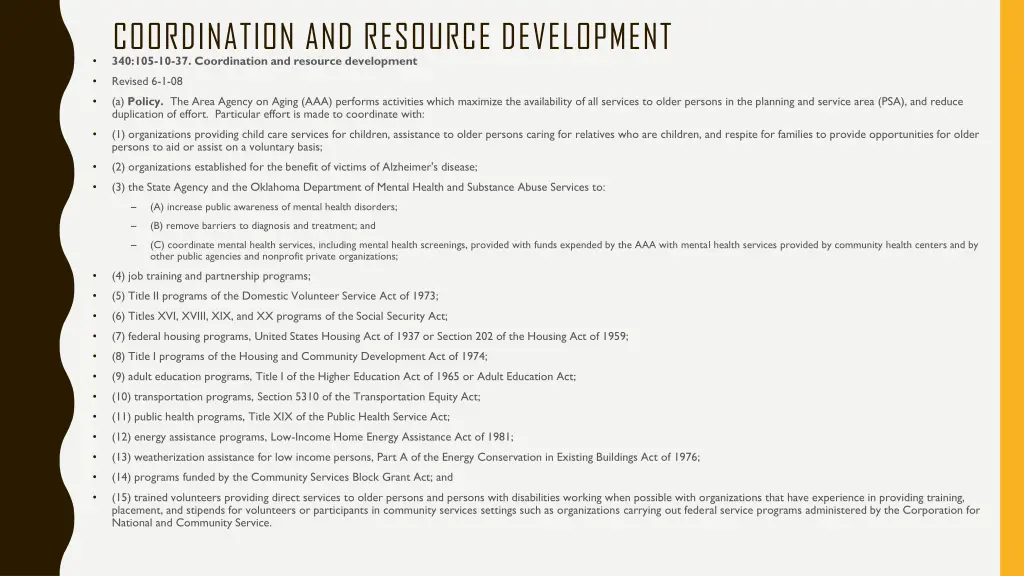 coordination and resource development