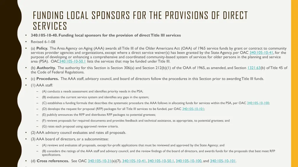 funding local sponsors for the provisions