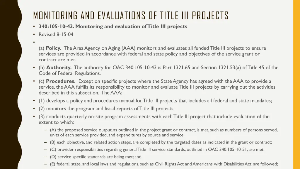 monitoring and evaluations of title iii projects