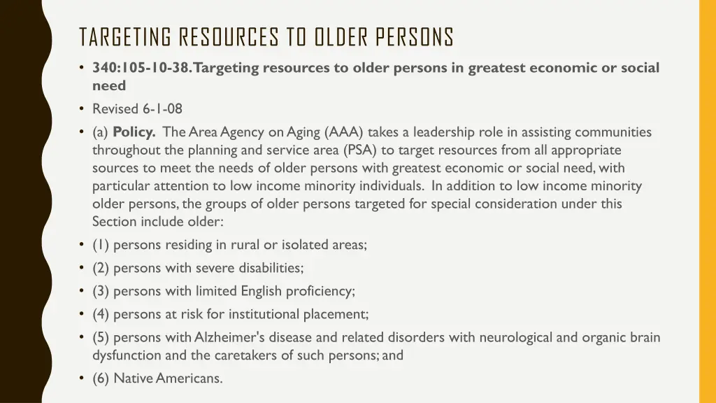 targeting resources to older persons