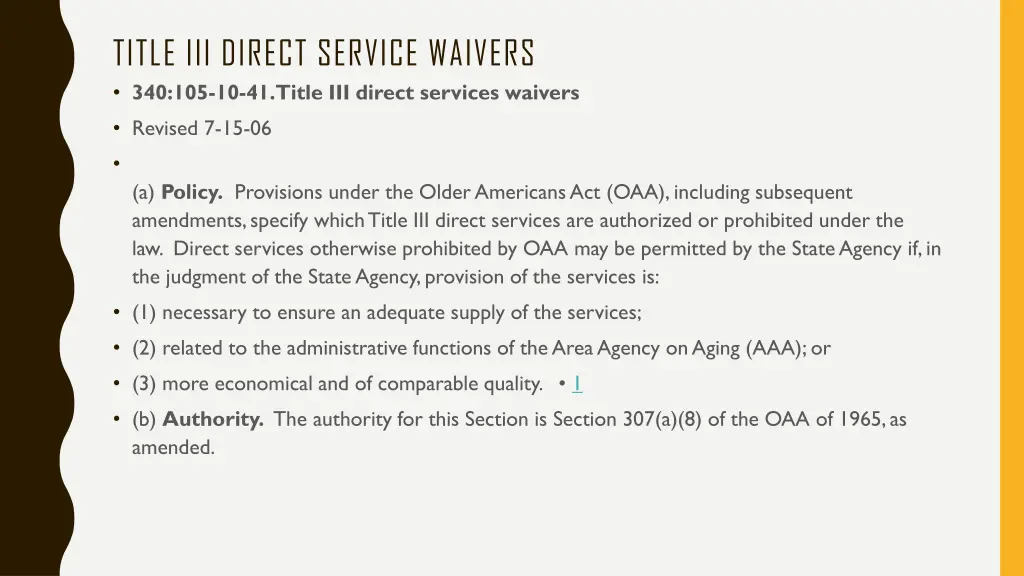 title iii direct service waivers