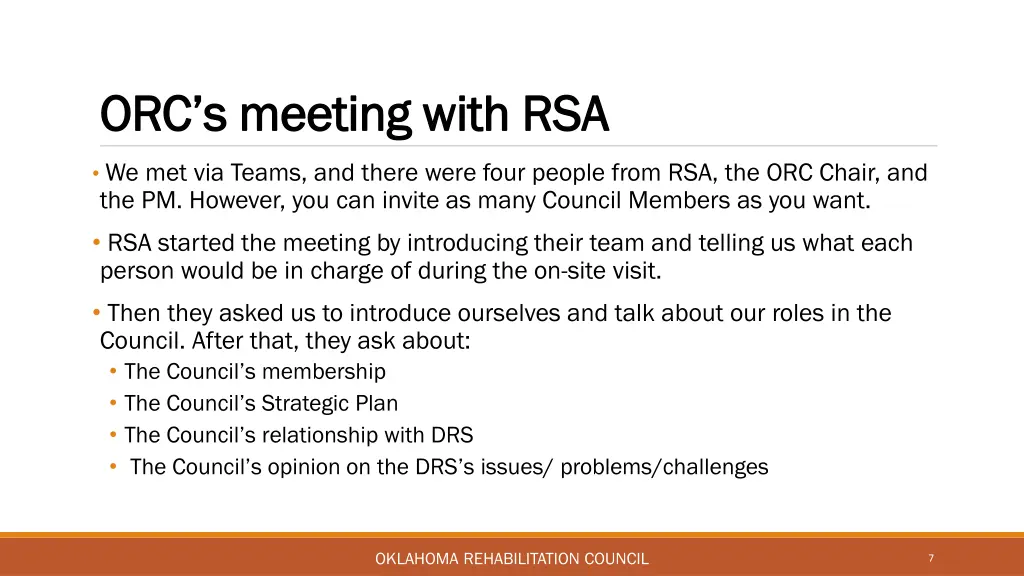 orc s meeting with rsa orc s meeting with rsa