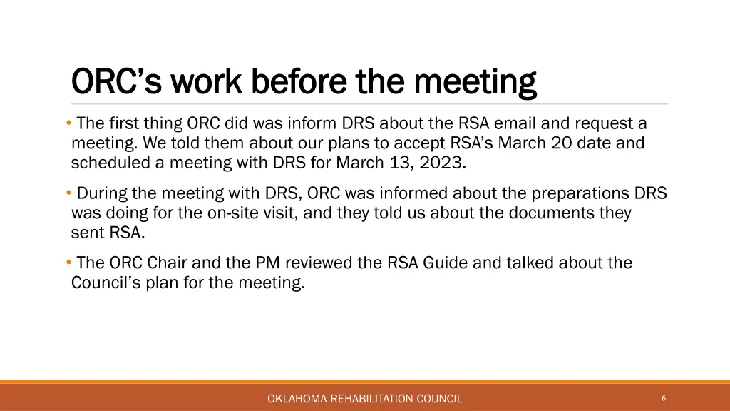 orc s work before the meeting orc s work before