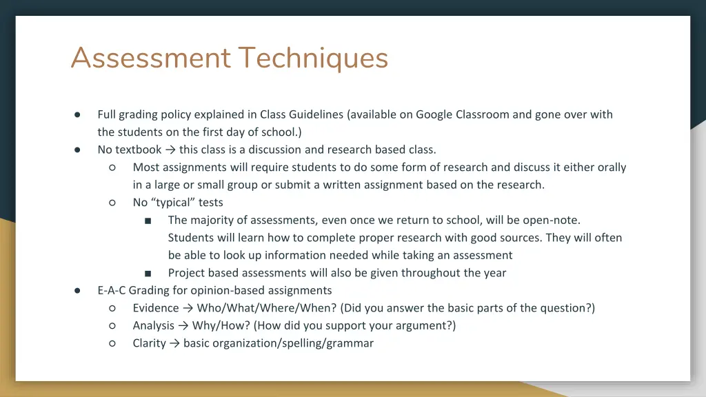 assessment techniques
