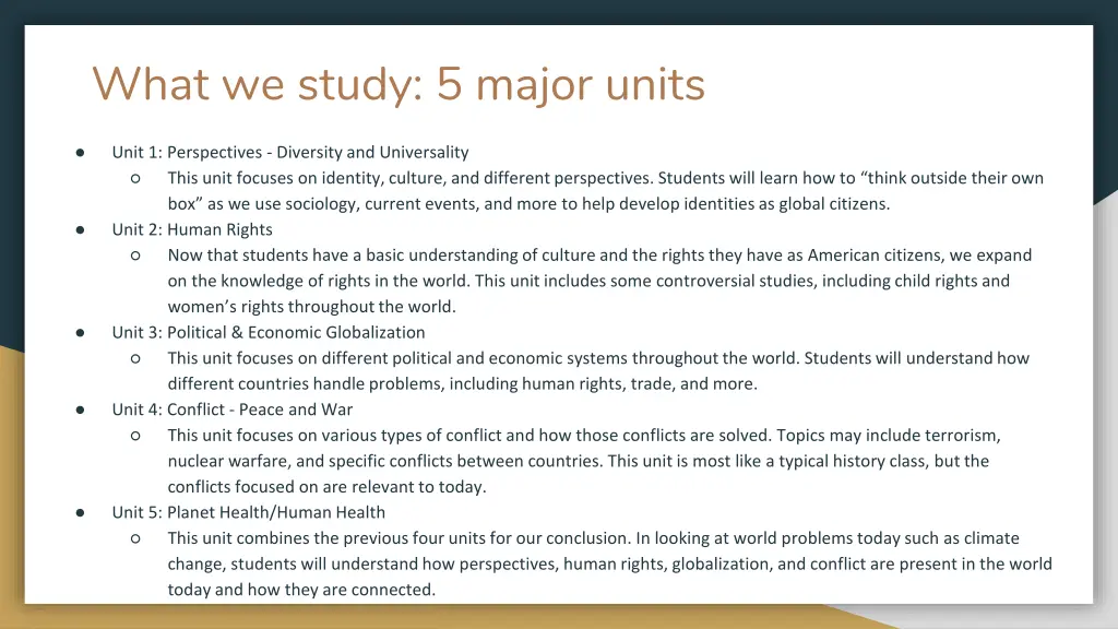what we study 5 major units