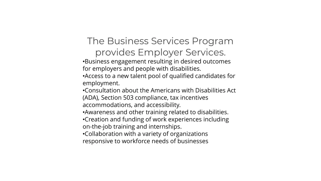 the business services program provides employer