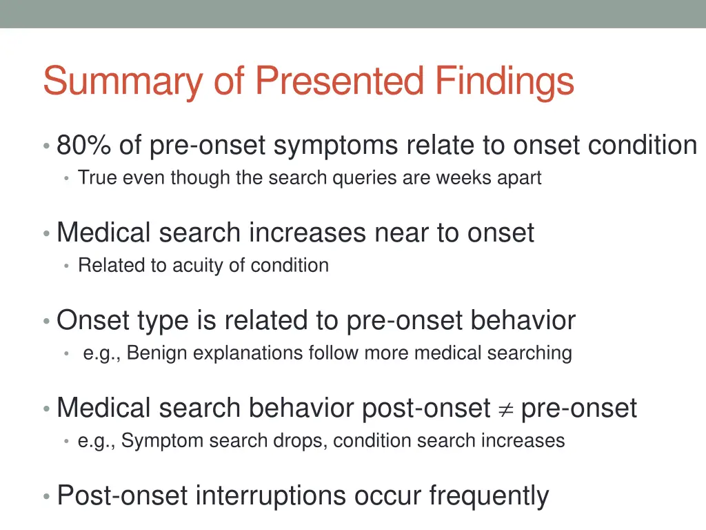 summary of presented findings