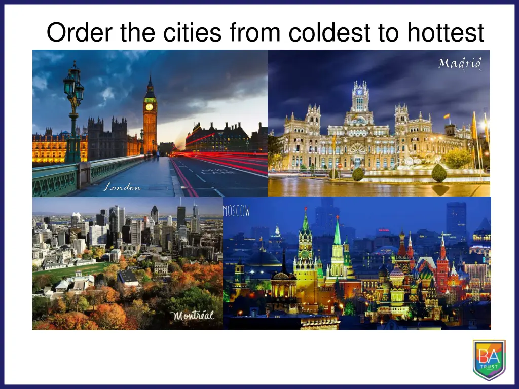 order the cities from coldest to hottest