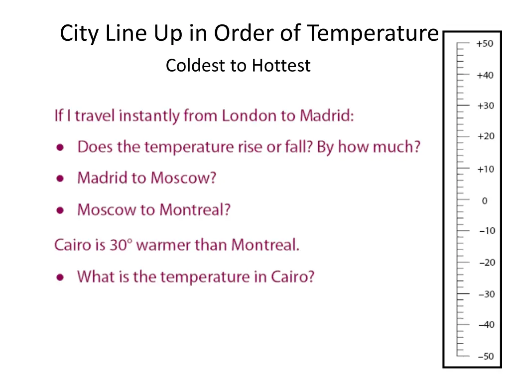 city line up in order of temperature coldest