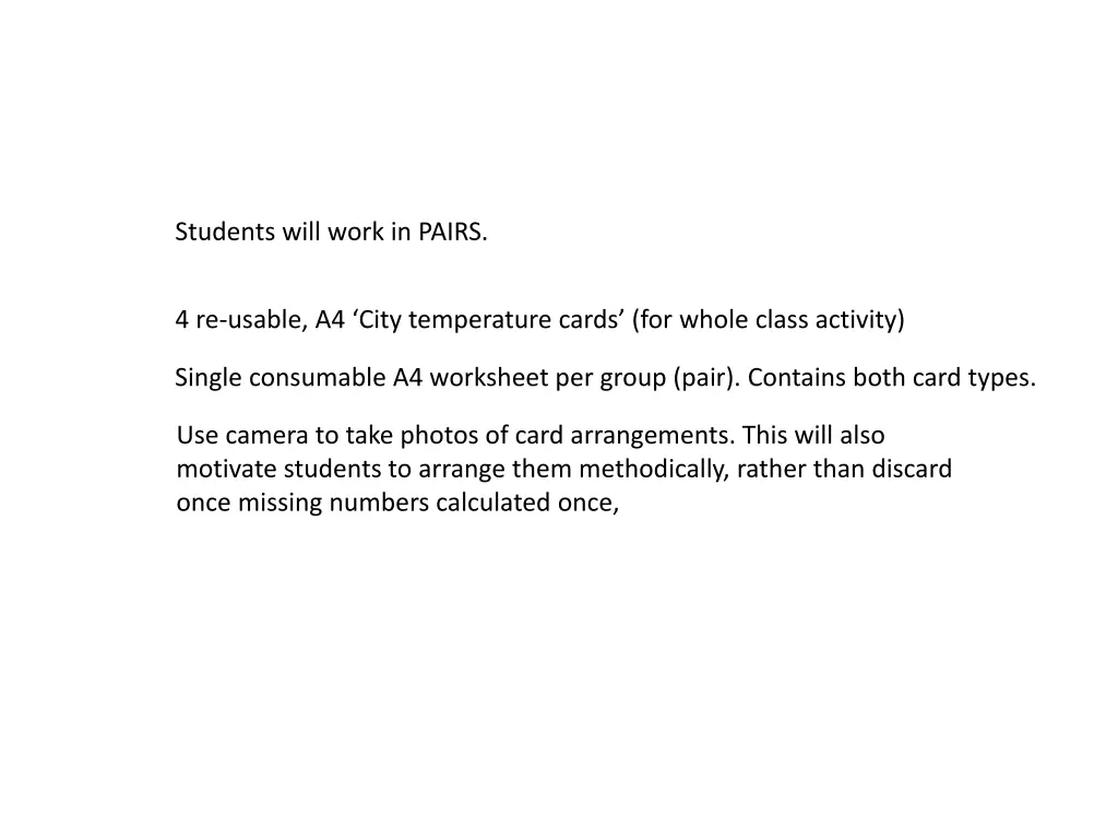 students will work in pairs