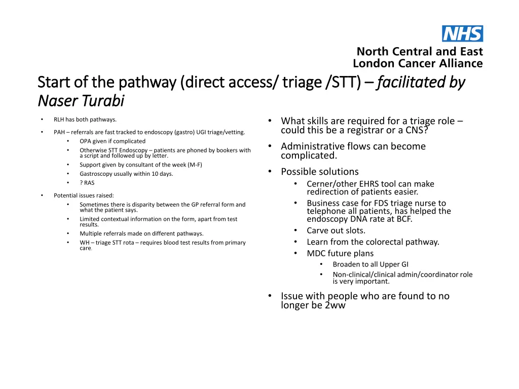 start of the pathway direct access triage