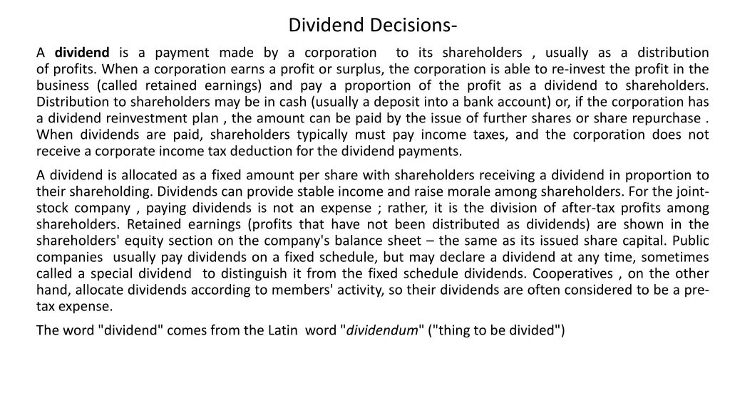 dividend decisions