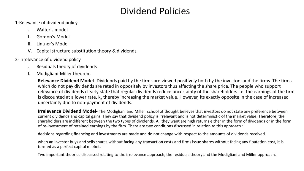 dividend policies
