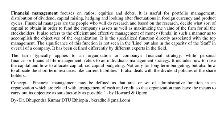 financial management focuses on ratios equities