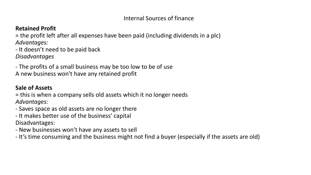 internal sources of finance