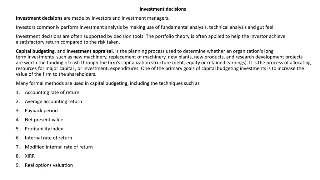 investment decisions
