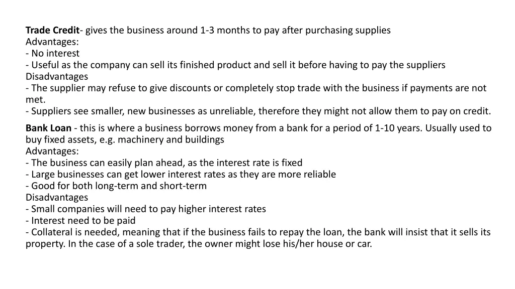 trade credit gives the business around 1 3 months