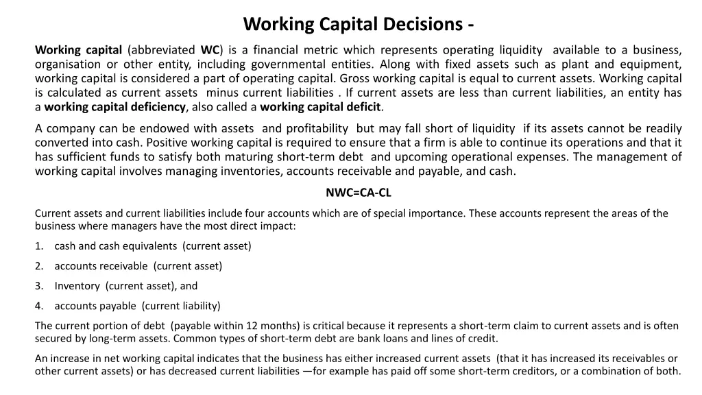 working capital decisions