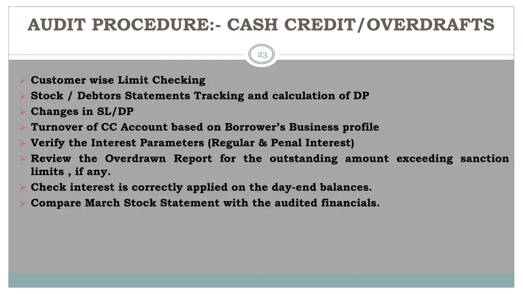 audit procedure cash credit overdrafts