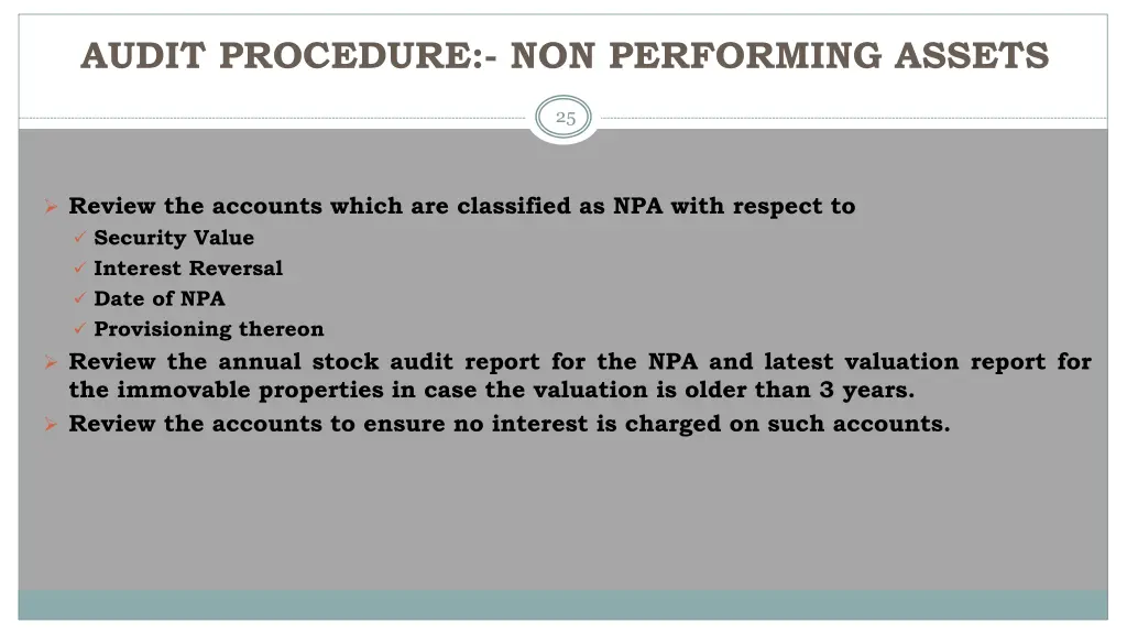 audit procedure non performing assets