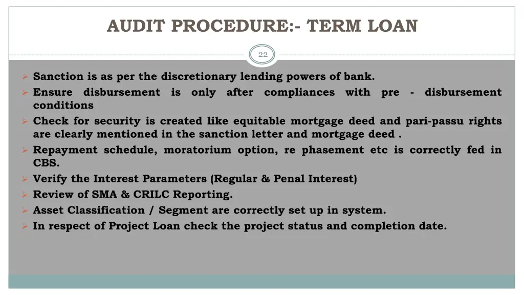audit procedure term loan