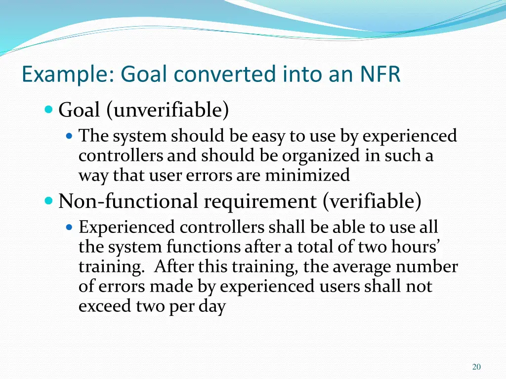 example goal converted into an nfr