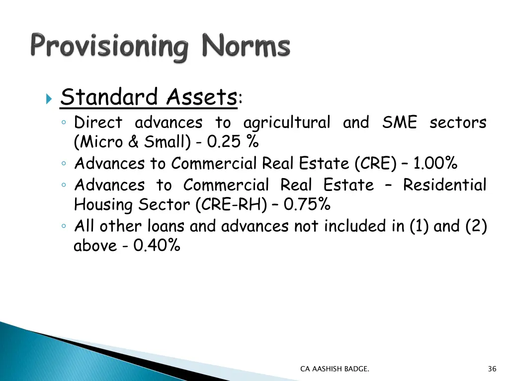 standard assets direct advances to agricultural