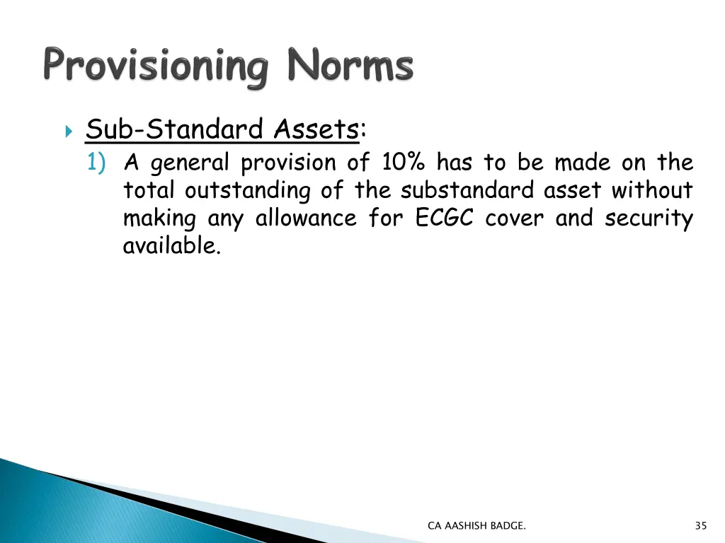 sub standard assets 1 a general provision