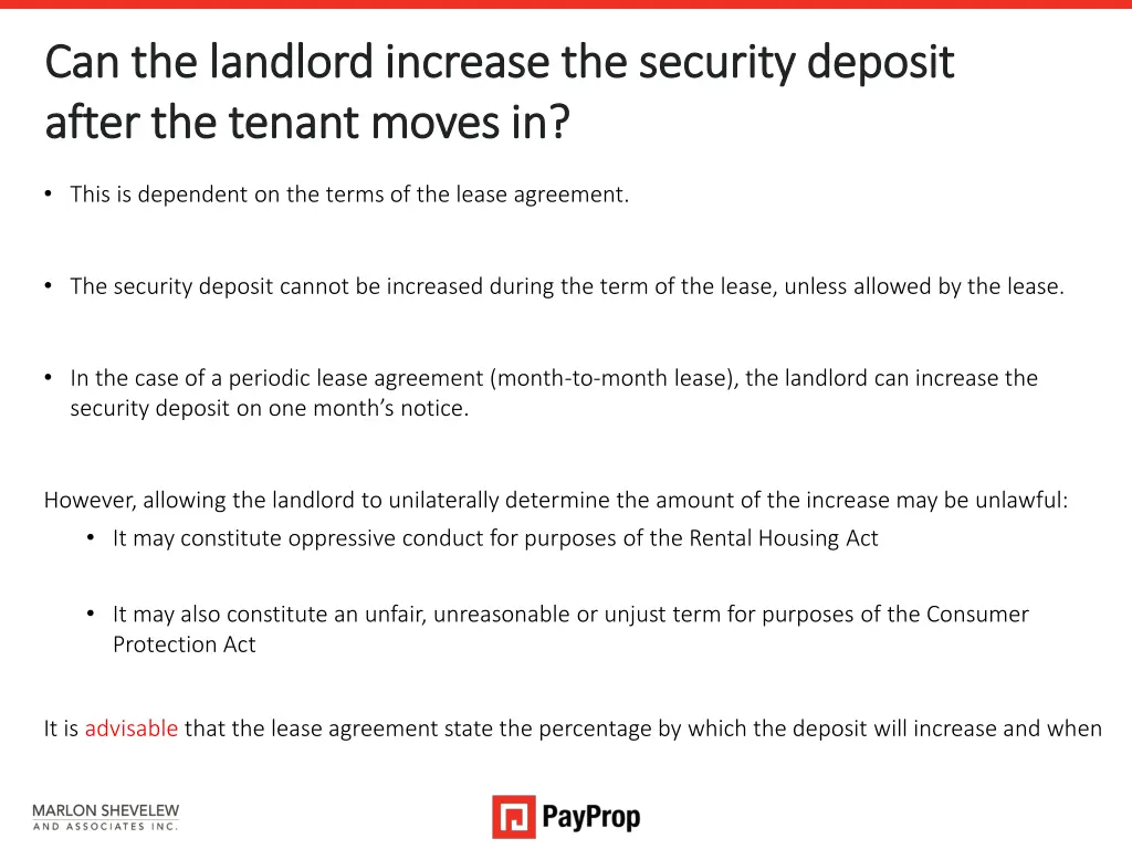 can the landlord increase the security deposit