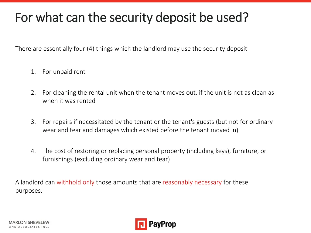 for what can the security deposit be used