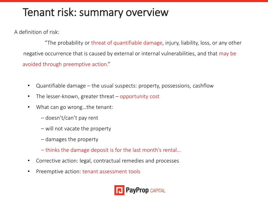 tenant risk summary tenant risk summary o overview