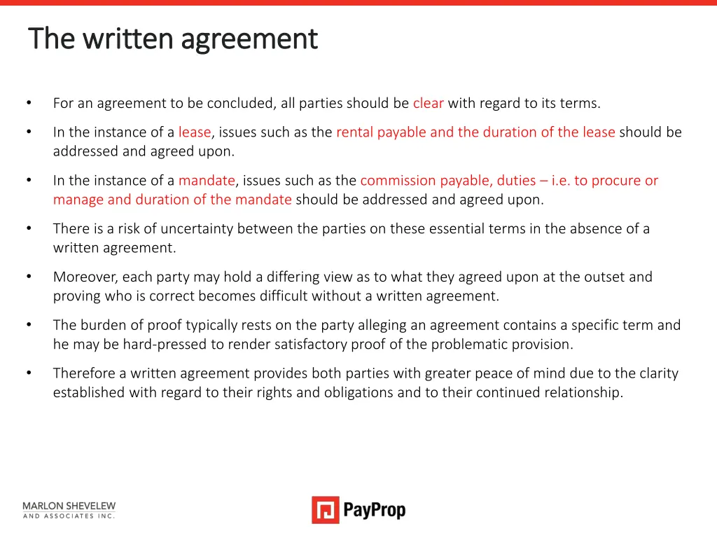 the written agreement the written agreement