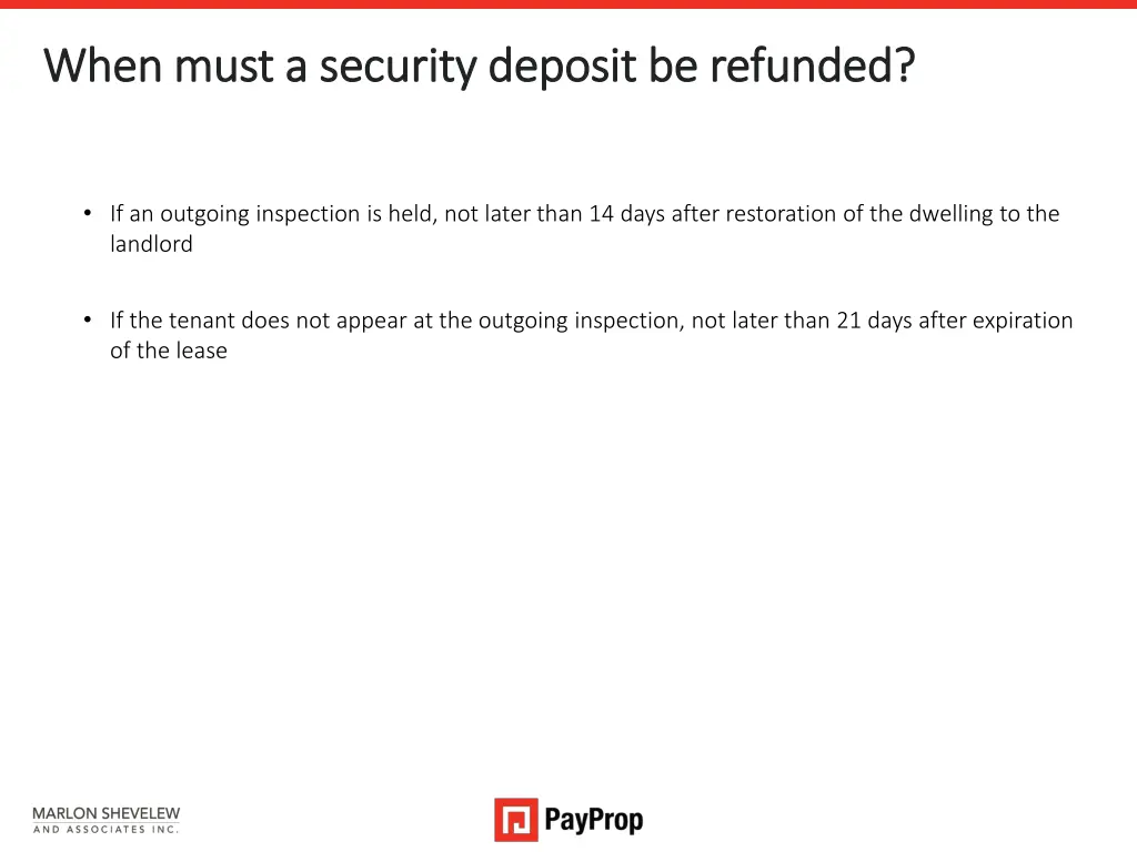 when must a security deposit be refunded when