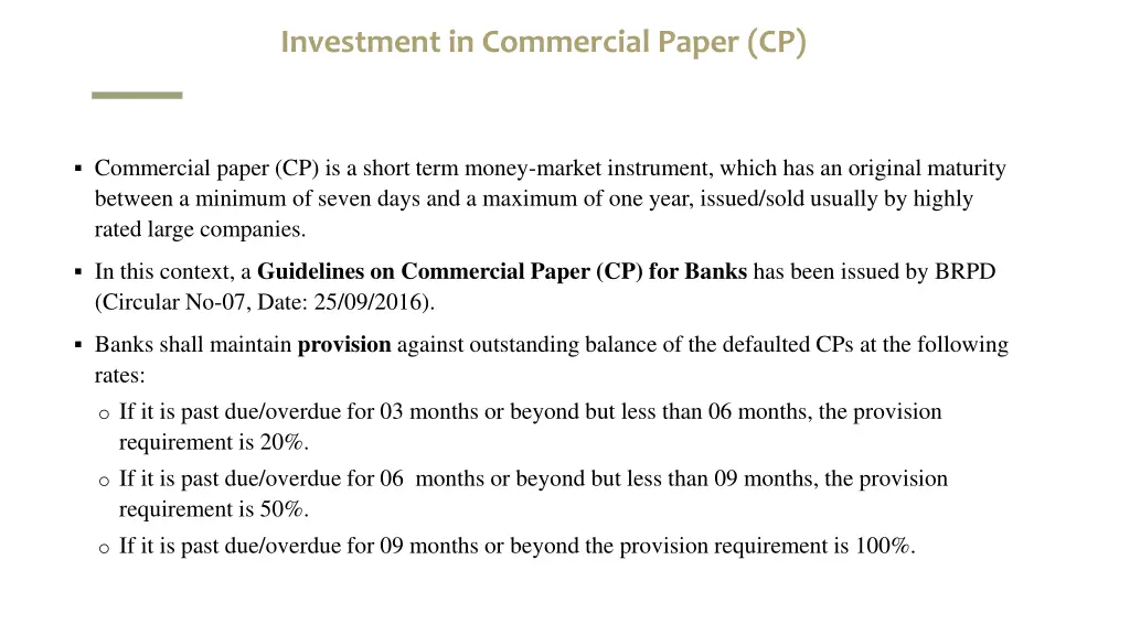 investment in commercial paper cp