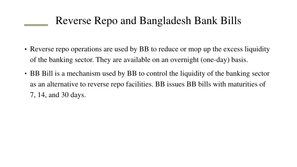 reverse repo and bangladesh bank bills