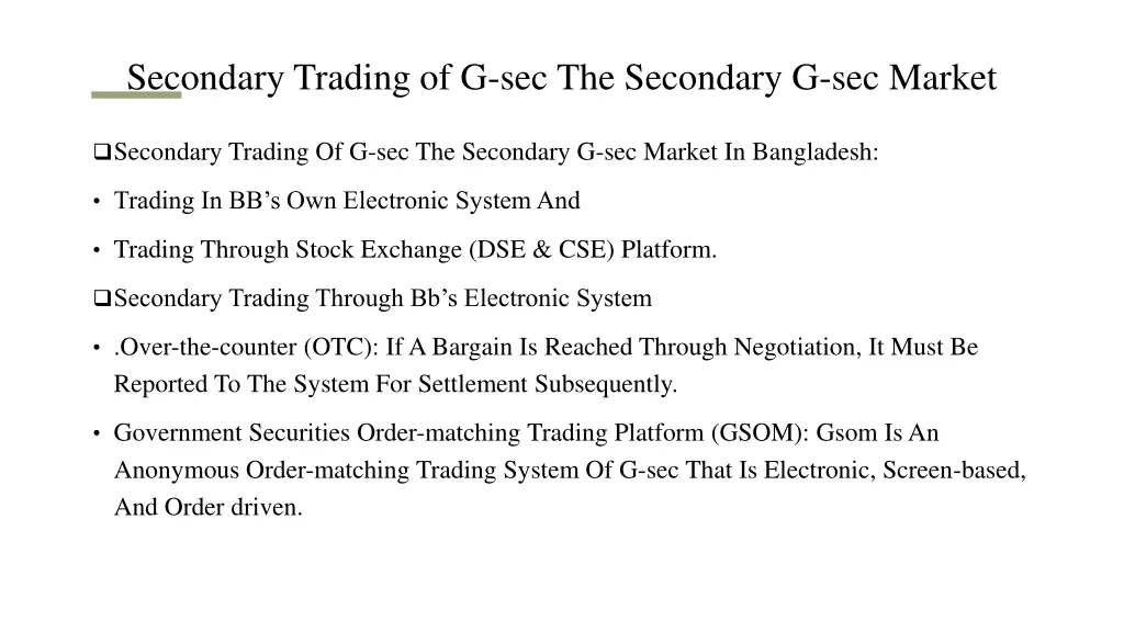 secondary trading of g sec the secondary
