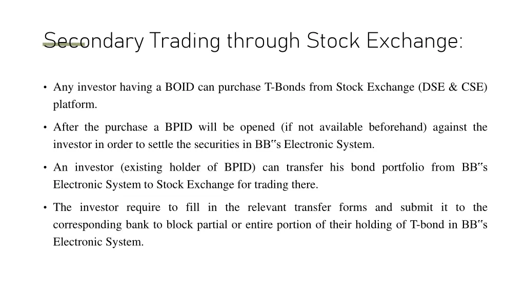 secondary trading through stock exchange