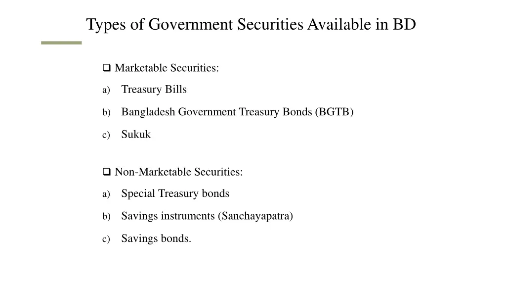 types of government securities available in bd