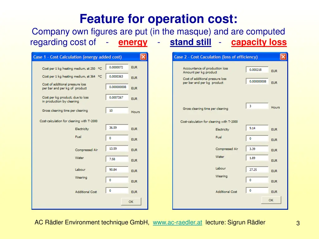 feature for operation cost company own figures