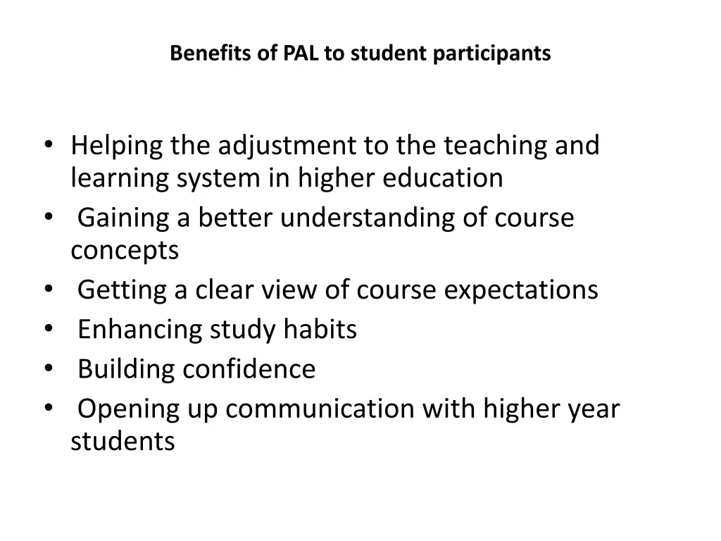 benefits of pal to student participants
