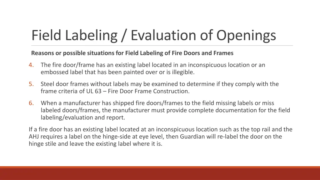 field labeling evaluation of openings 2