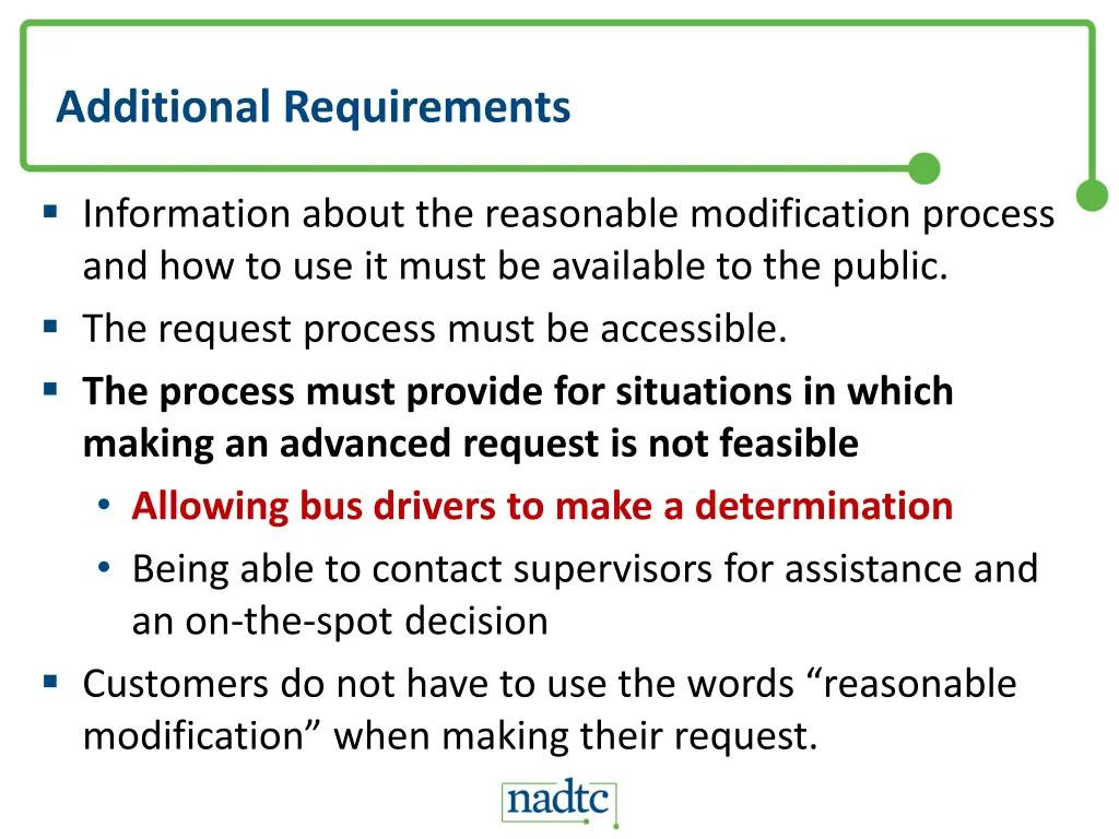additional requirements