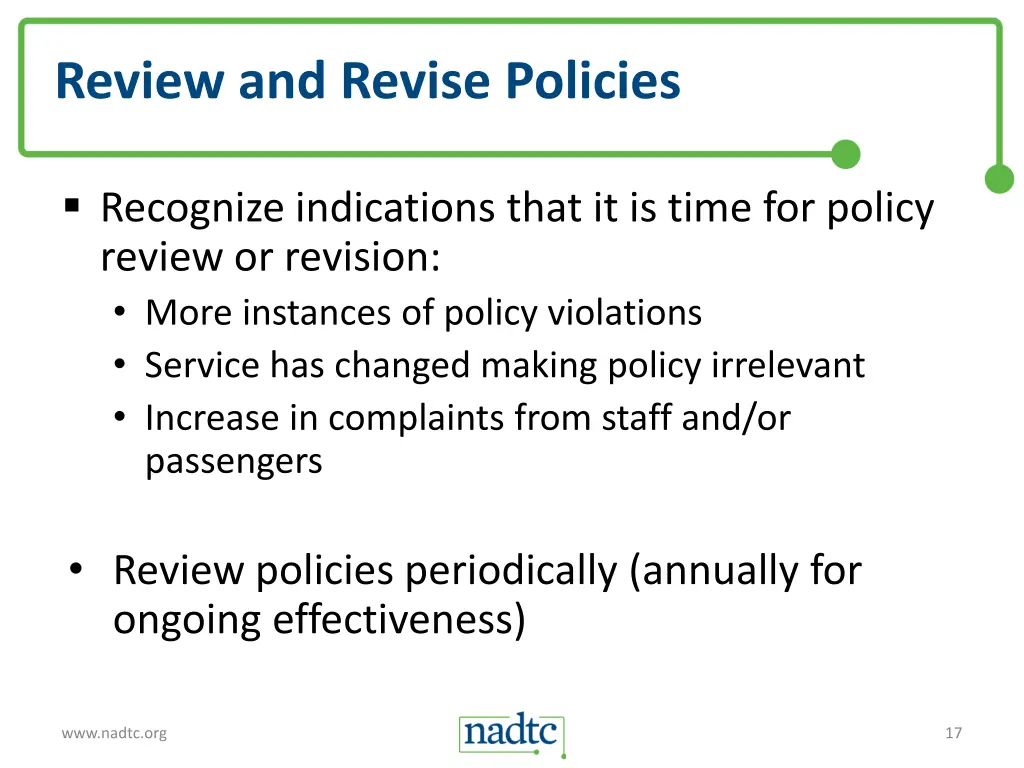 review and revise policies