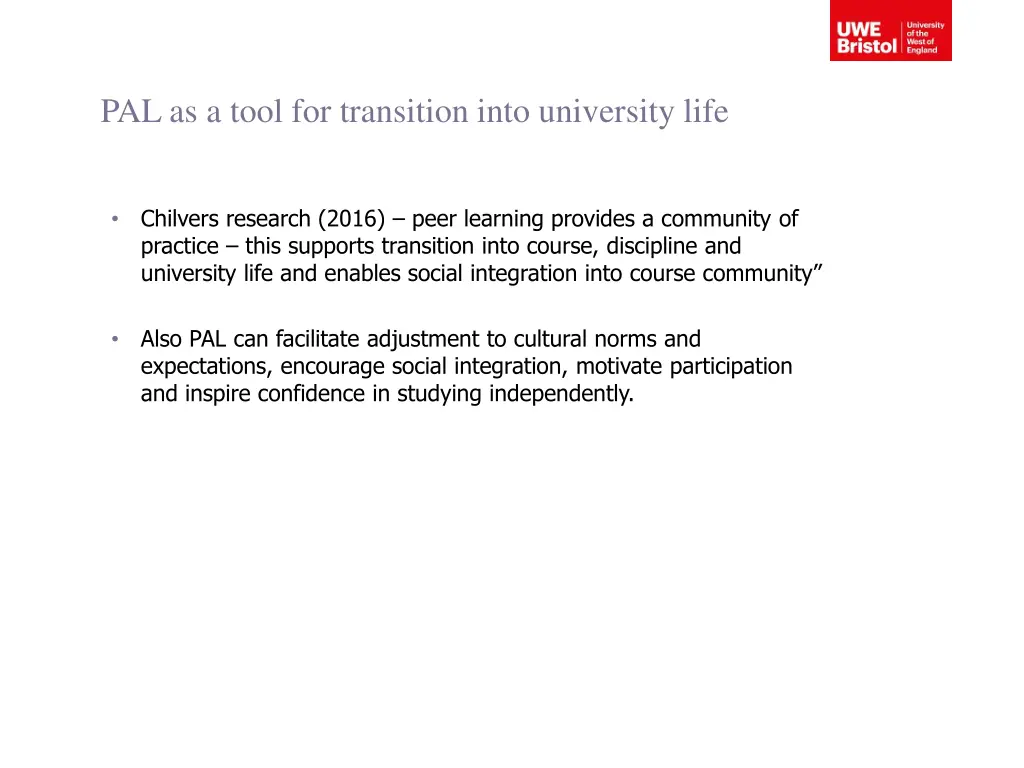 pal as a tool for transition into university life