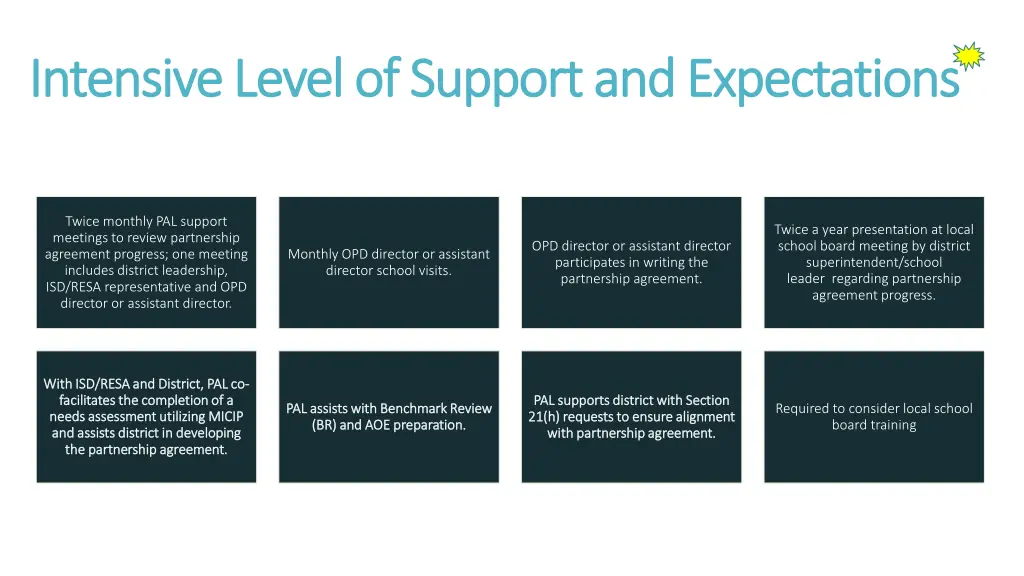 intensive level of support and expectations